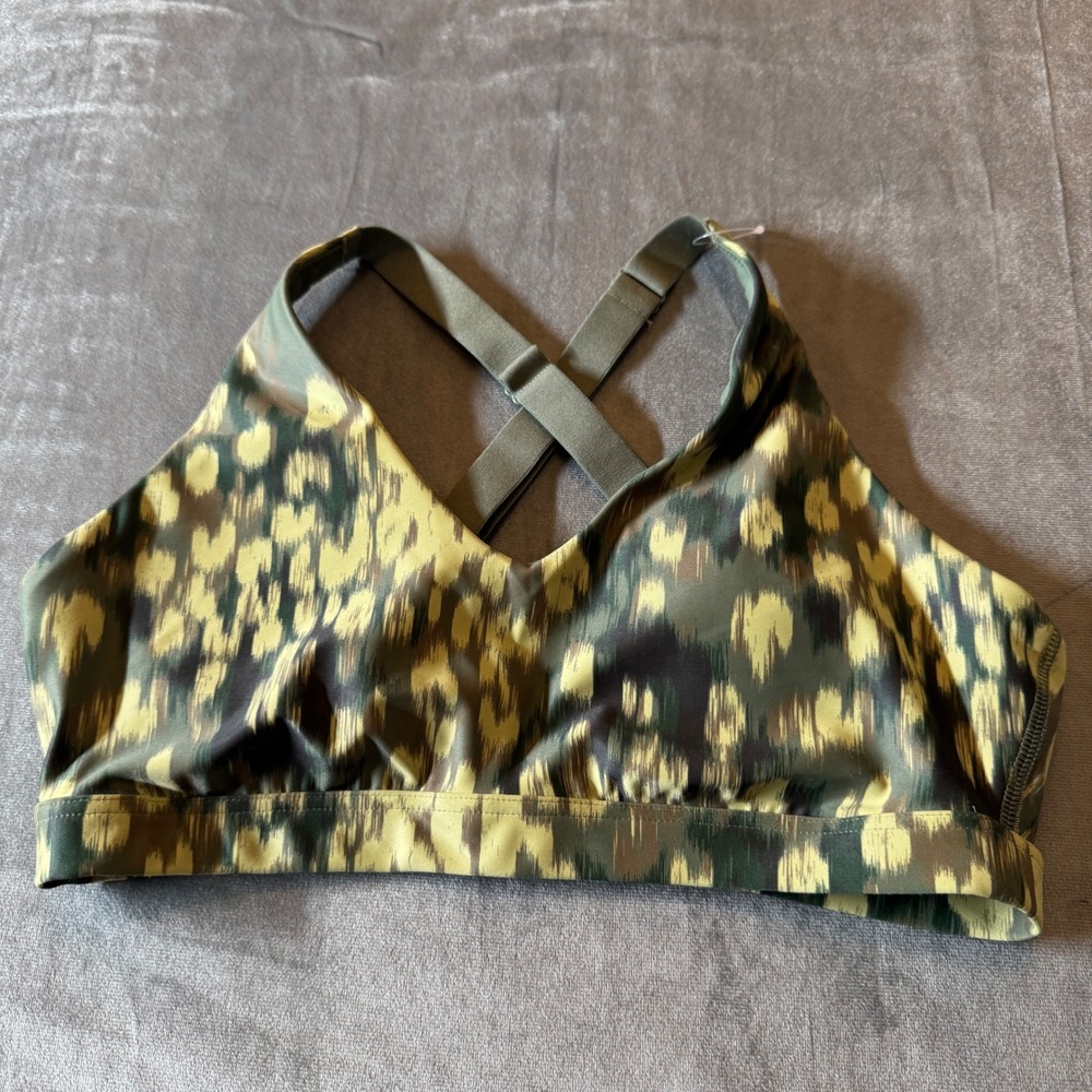 OFFLINE by Aerie Womens Sports Bra M Green Yellow Ikat Leopard Print Gorpcore